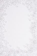Clear glass bead decorative border or frame over a white rectangular background with central copy space