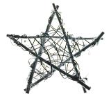 Rustic wicker Christmas star entwined with thin silver wire isolated on white