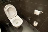 modern white toilet with lid up