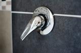 a chrome modern style shower mixer tap or faucet