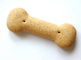 Studio shot of a bone shaped crunchy dog biscuit over white background