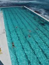 swimmers swimming lengths of an outdoor pool, sydney, australia