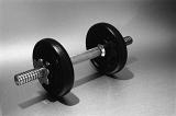 a metal weight training dumbell