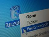 Close-up view of recycle bin icon on computer desktop