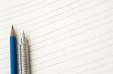 Blank lined page with a metallic silver mechanical pencil and a wooden sharpened pencil ready for you to write your text or message