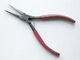 High Angle of Needle Nosed Pliers with Red Handles Angled on White Background
